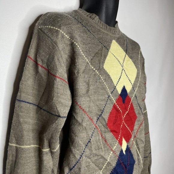 Vintage 70s Bruce Jenner Sports In Motion Taupe Brown Argyle Sweater - Picture 4 of 7